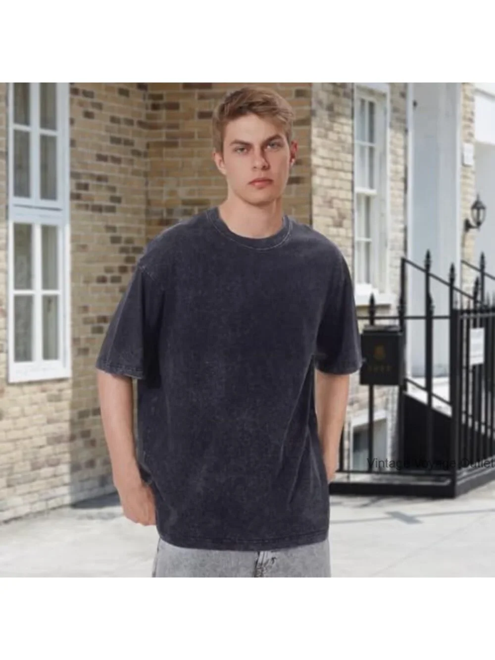 Vintage Cotton Crew Neck Tee, Loose Fit, Short Sleeve, Casual